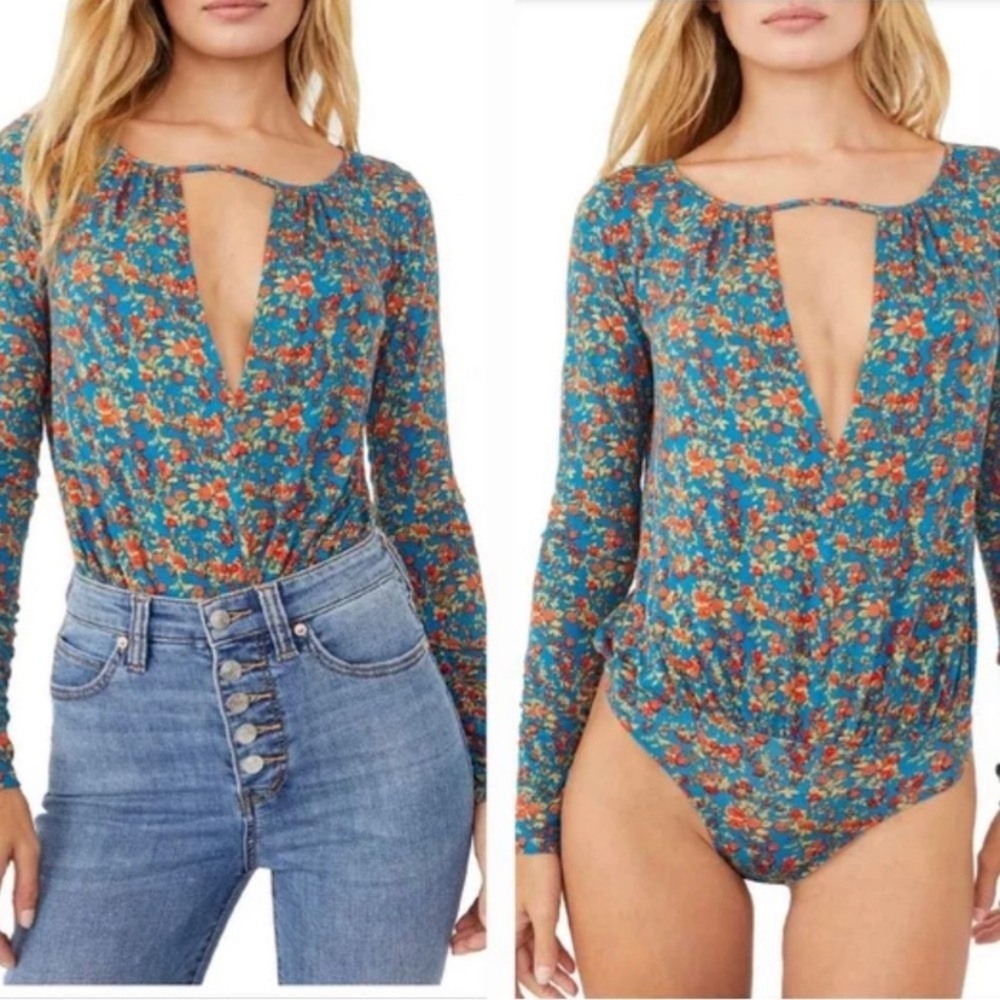 Intimately free people kaya printed bodysuit size medium floral boho autumn
